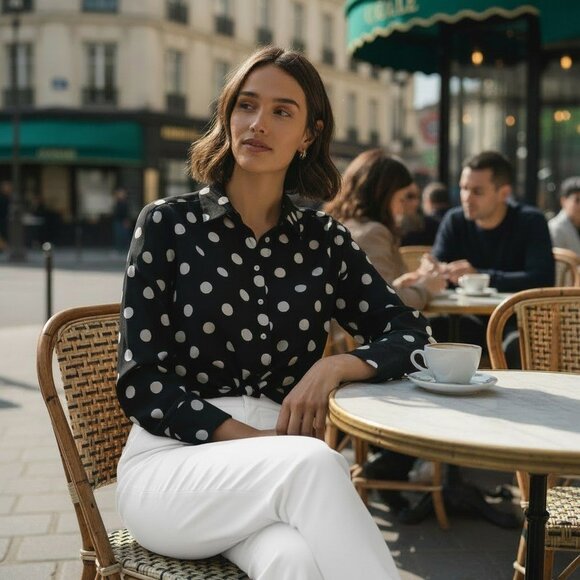Tuckernuck Tops - Tuckernuck Juliana Polka Dot Tie Front Blouse NWT Black White Size S